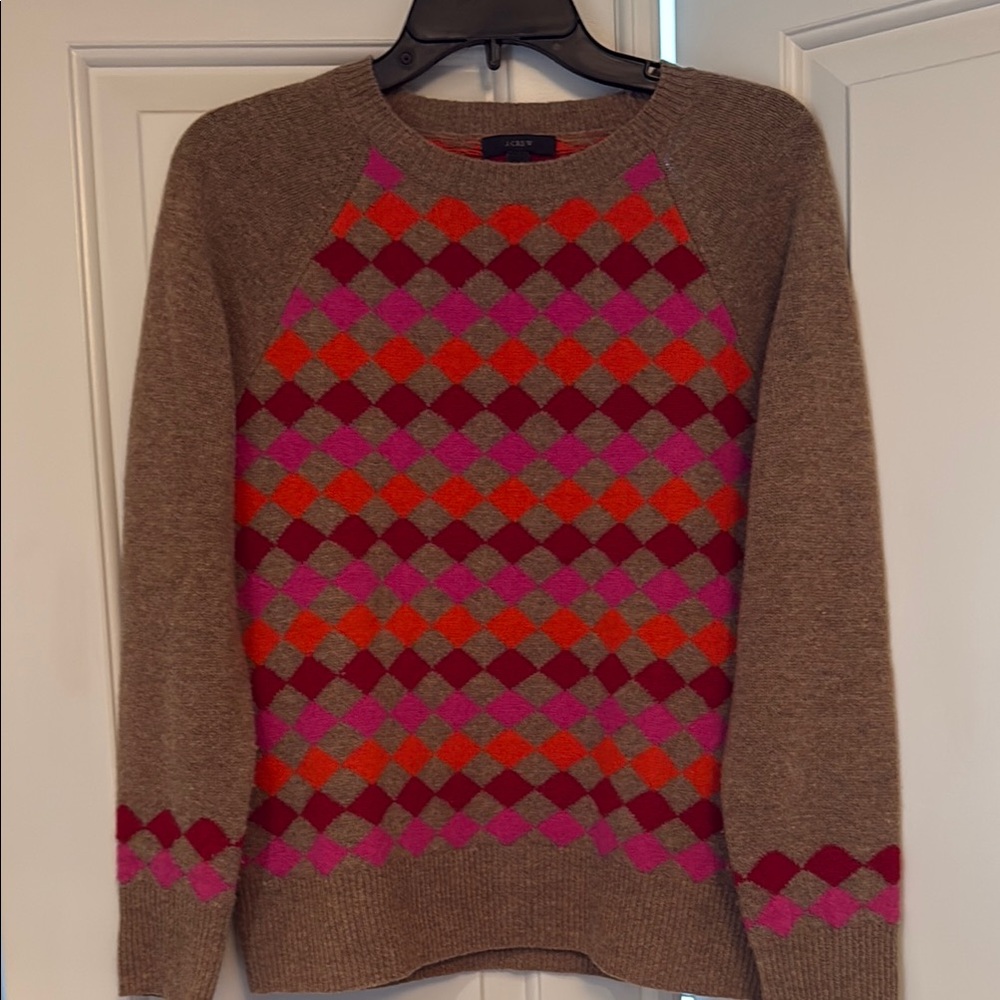 J. Crew Brown and Pink Geometric Sweater